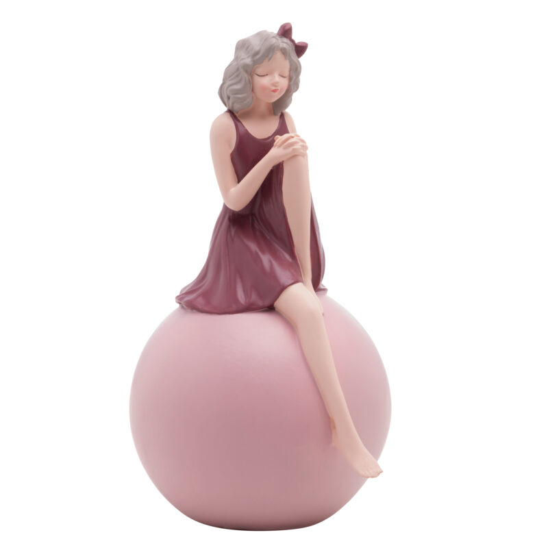 Figura decorativa de resina boneca com bola rosa