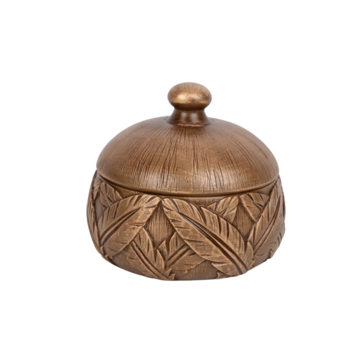 Porta joias decorativo de resina penas bronze