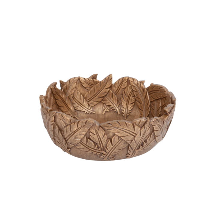 Porta objetos decorativo de resina penas bronze