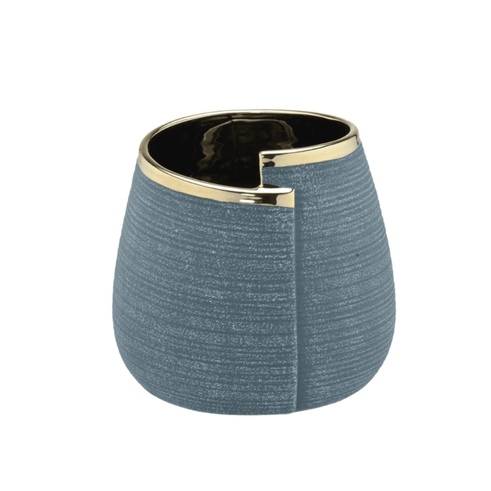 Vaso em cerâmica verde com dourado