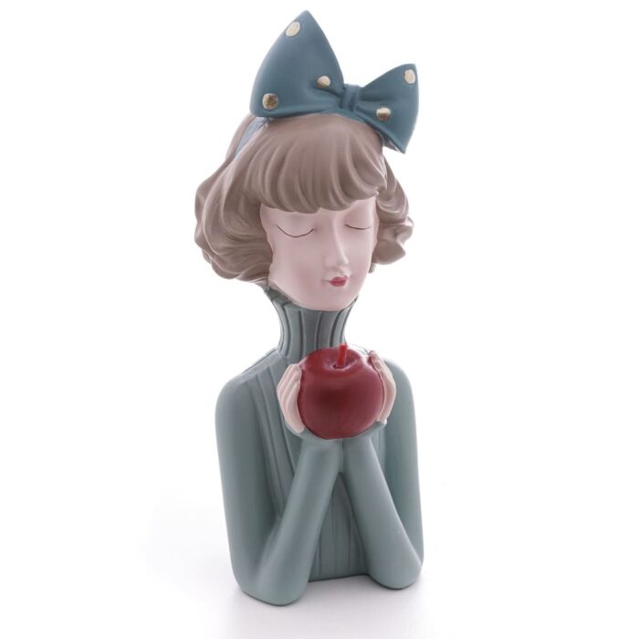 Figura decorativa de resina boneca com maçã