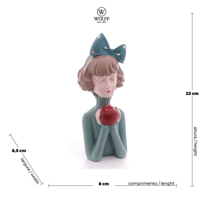 Figura decorativa de resina boneca com maçã - Imagem 4