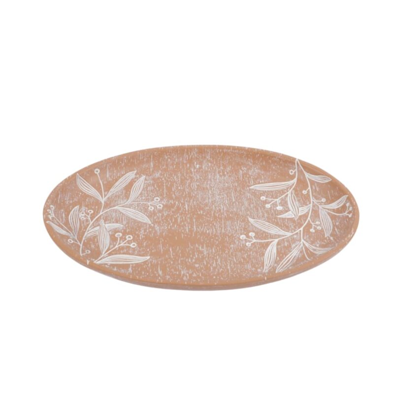 Bandeja decorativa de resina oval textura folhas