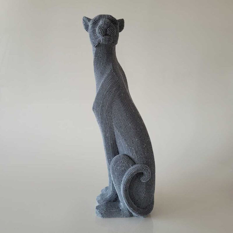 Escultura de resina Pantera texturizada cinza 53cm