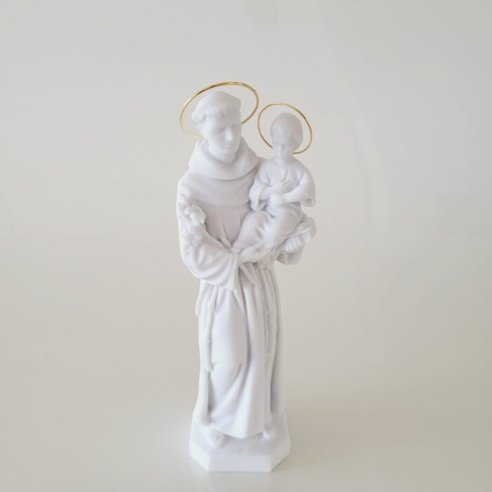 Estatueta de mármore Santo Antônio 25cm com auréola dourada