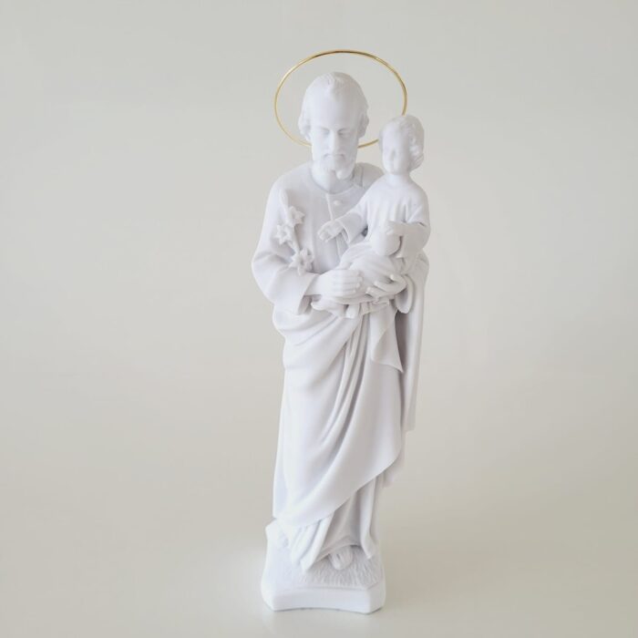 Estatueta de mármore São José 32cm c/ auréola dourada