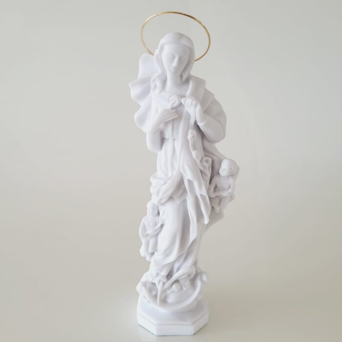 Estatueta de mármore Nossa Sra Desatadora dos Nós 35cm c/ coroa