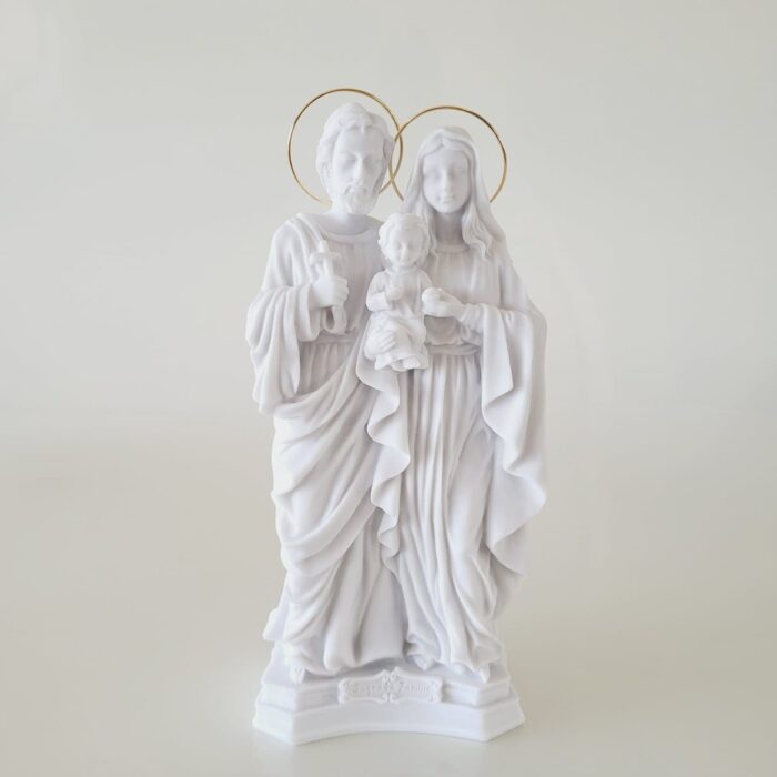 Estatueta de mármore Sagrada Família 30cm c/ Auréola dourada