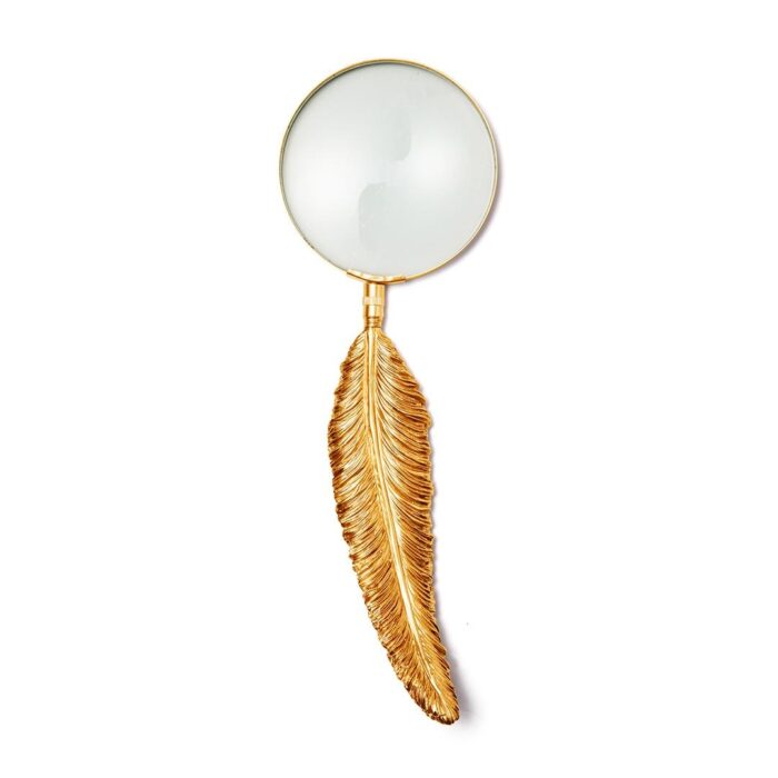 Lupa decorativa em metal e resina pena G
