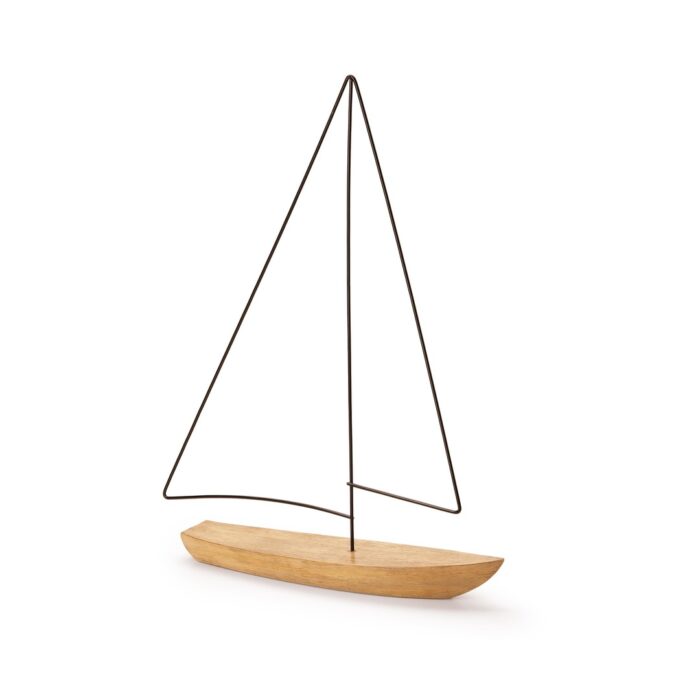 Escultura de resina e metal barco a vela