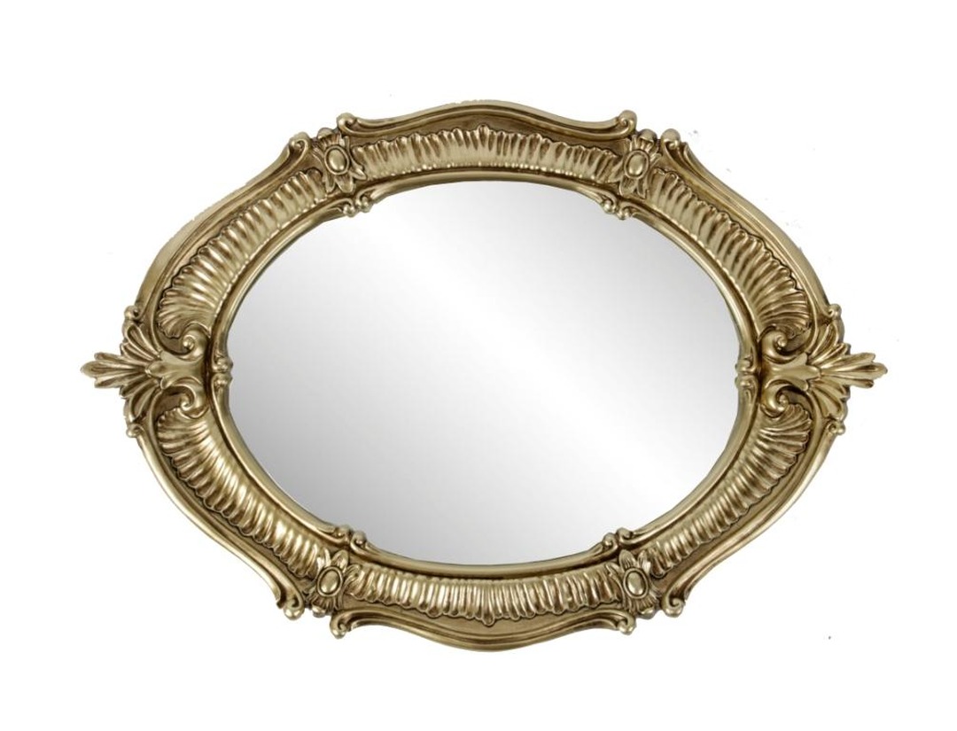 Bandeja de resina oval com espelho ouro velho