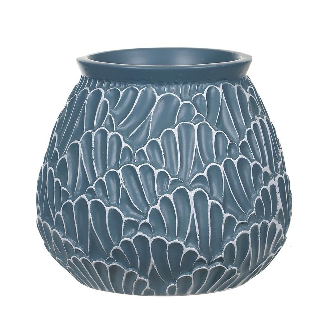 Vaso decorativo de resina azul e branco