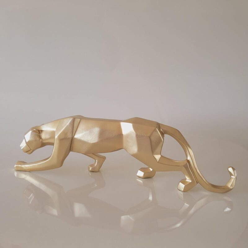 Escultura de resina Leopardo geométrico dourado G