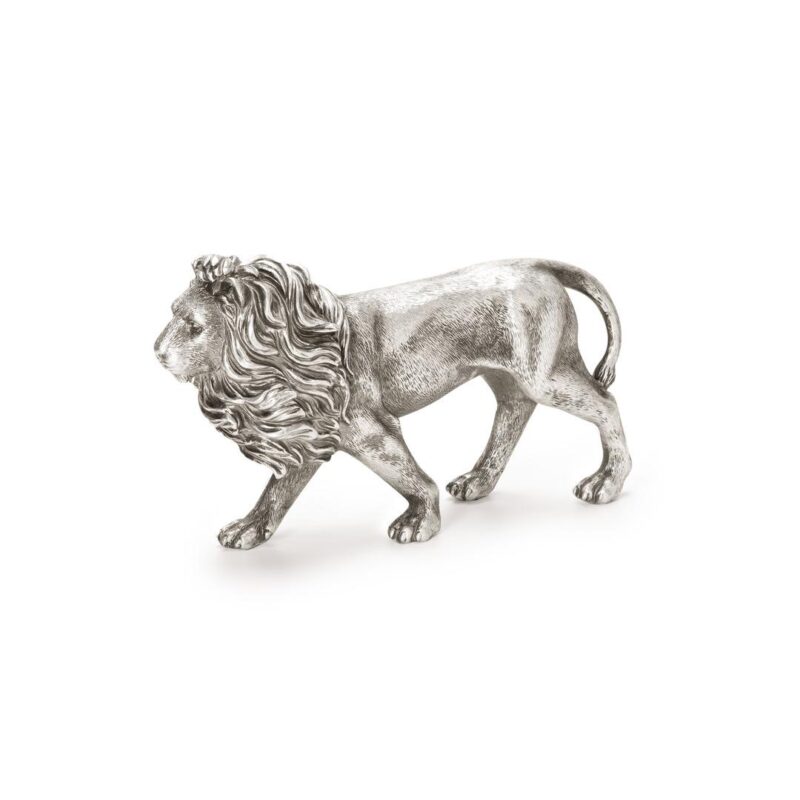 Escultura de resina Leão prata velho P 15x24x8