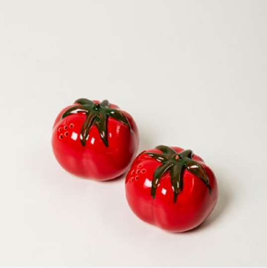 Saleiro/Pimenteiro de porcelana tomate