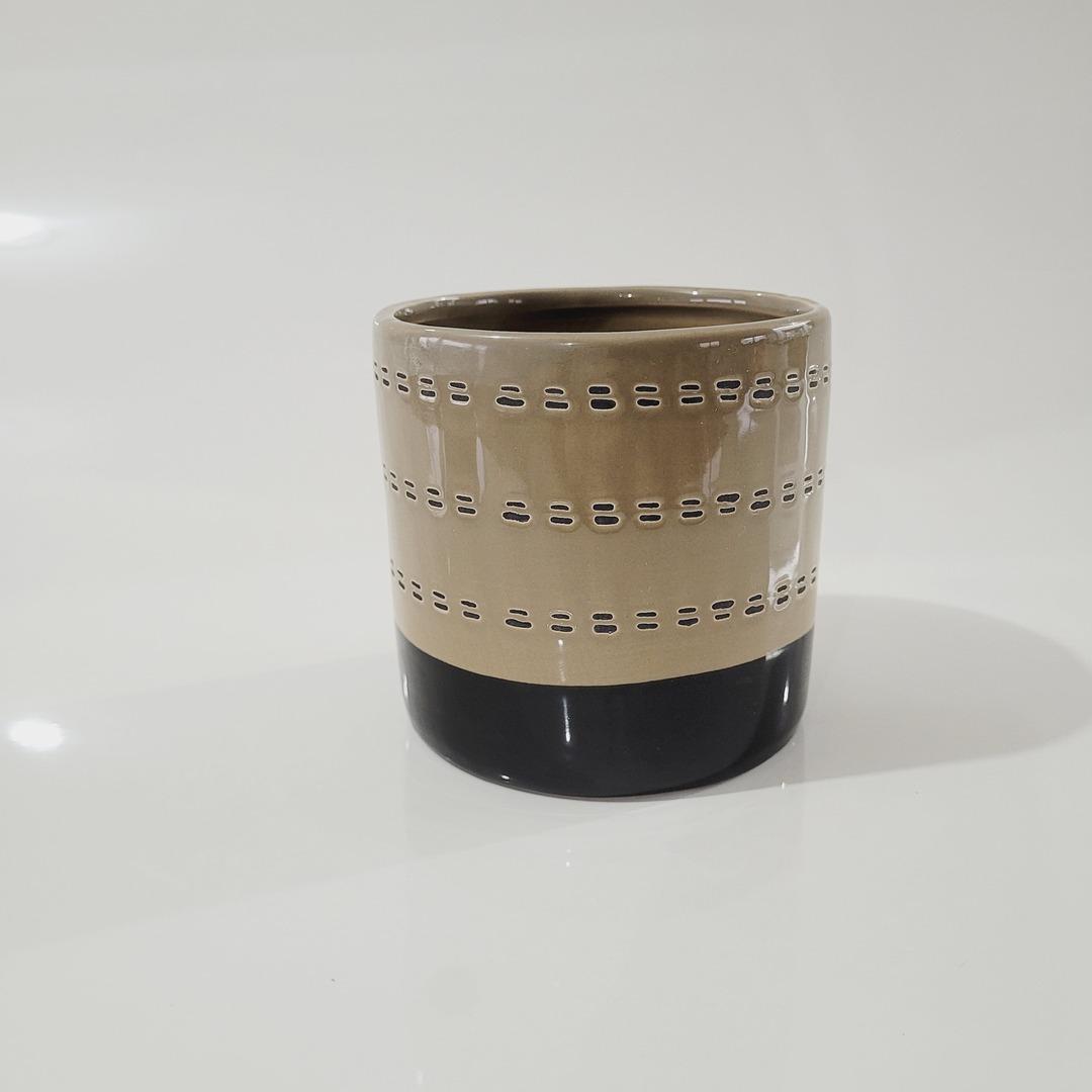 Cachepot de cerâmica pontilhado Sorrento bege com preto P 11,5xØ12