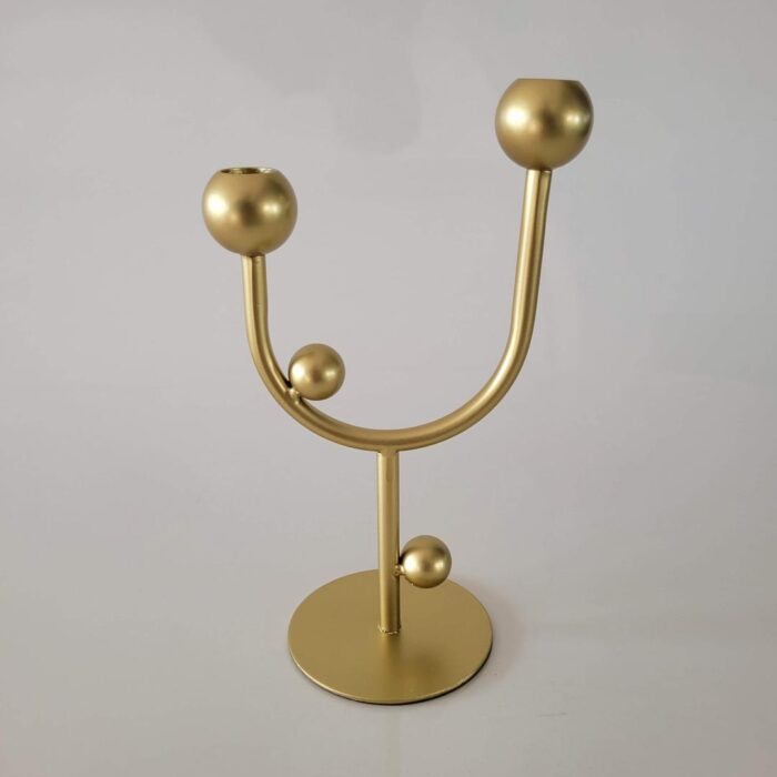 Castiçal de metal duplo dourado - Imagem 2
