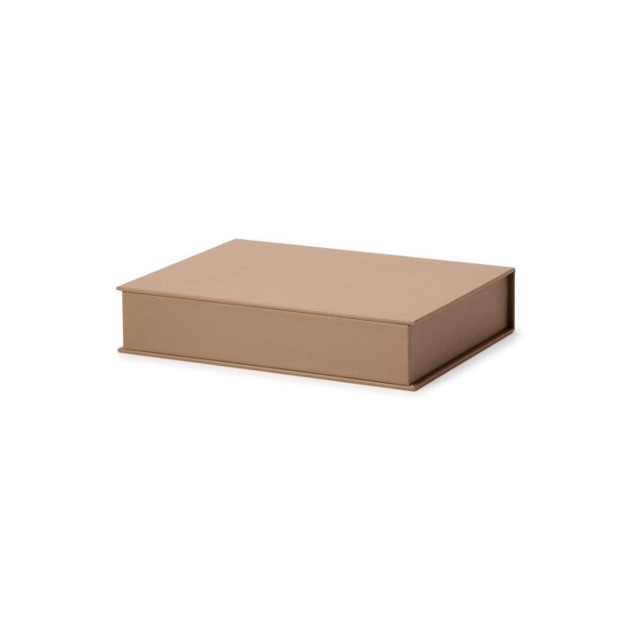 Caixa decorativa de MDF forrada com corino marrom G 6,5x32x25