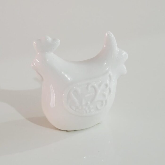 Escultura em cerâmica decorativa Galinha branco 7,5x8x4