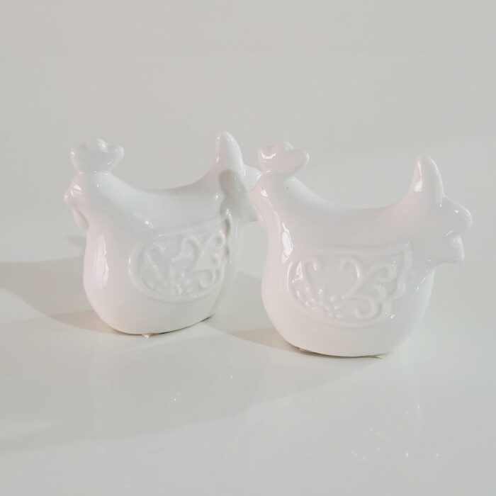 Escultura em cerâmica decorativa Galinha branco 7,5x8x4 - Imagem 2