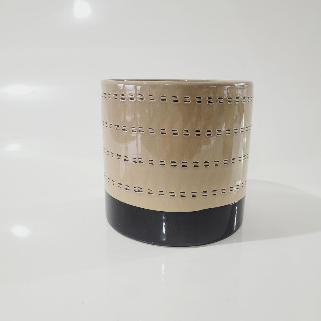 Cachepot de cerâmica pontilhado Sorrento bege com preto G 15xØ15,5