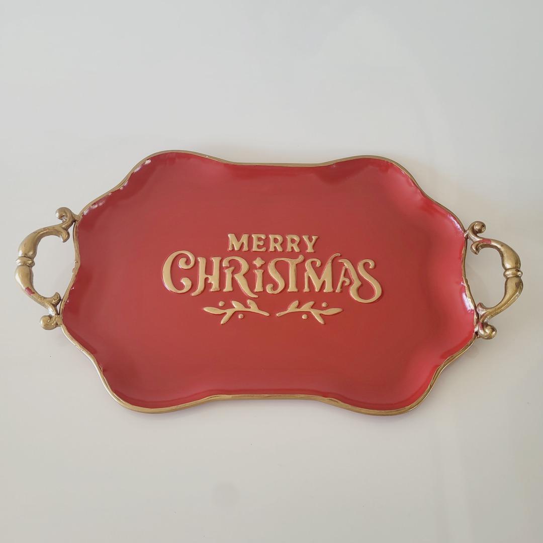 Bandeja Natalina de metal Merry Christmas 3x50x30