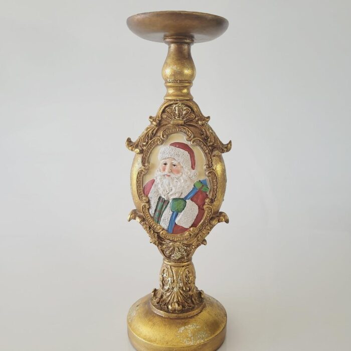 Castiçal de Natal em resina com Papai Noel dourado
