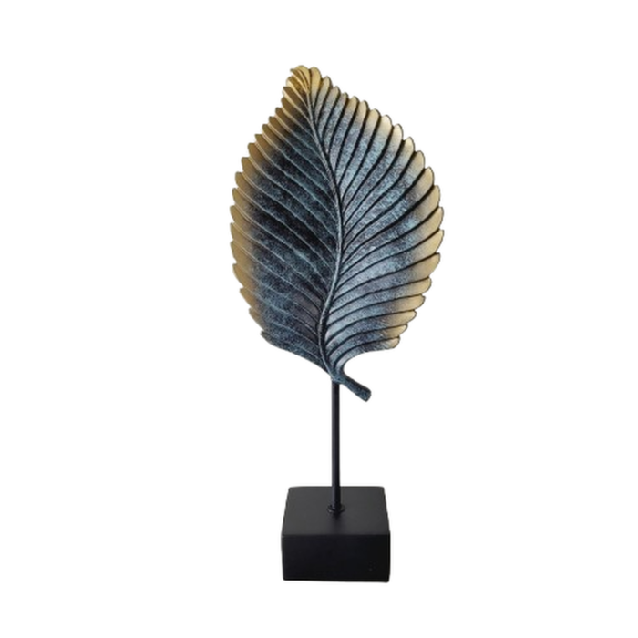 Escultura de resina Folha azul e dourado P 43x17x9 - Imagem 2
