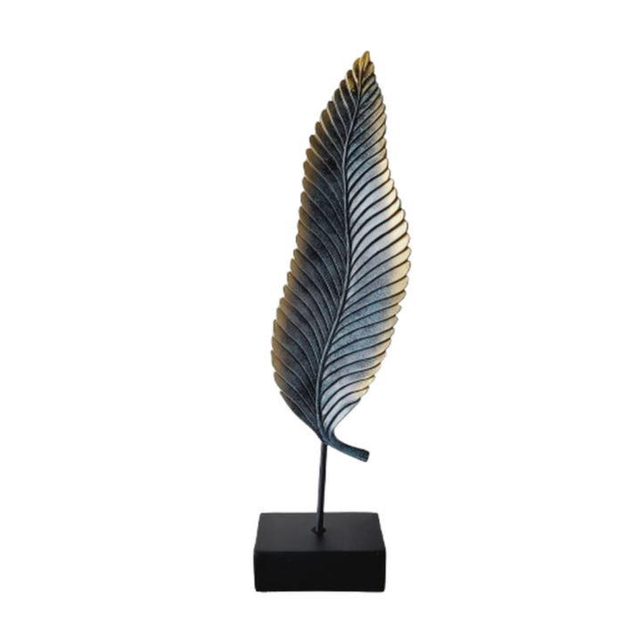 Escultura de resina Folha azul e dourado G 55x14x9