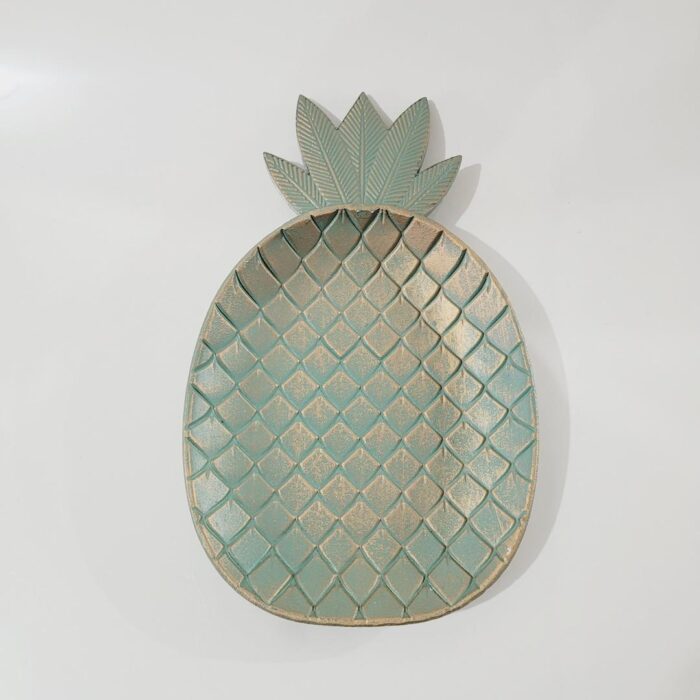 Travessa de madeira Abacaxi par verde dourado 3x30,5x19 3,5x35,5x21,5 - Imagem 2