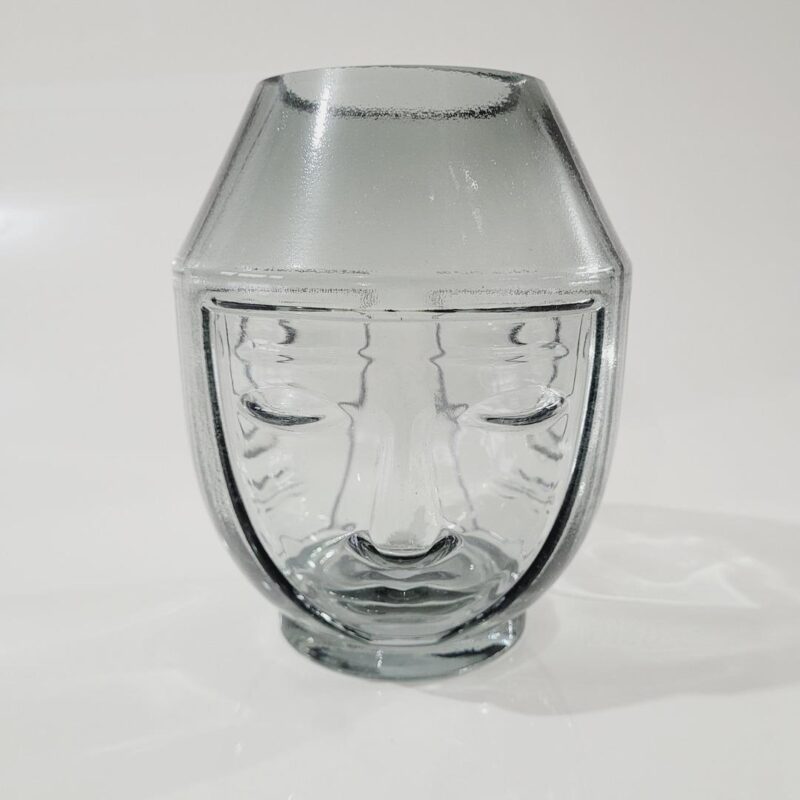 Vaso de vidro Três Rostos Face cinza 17xØ14