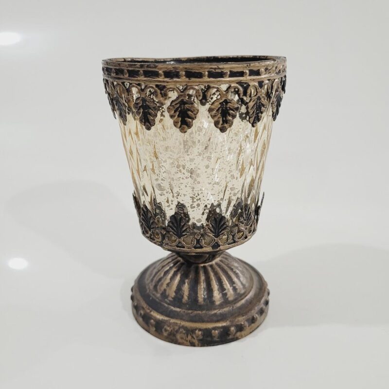 Vaso de vidro e metal rústico bronze 12xØ8